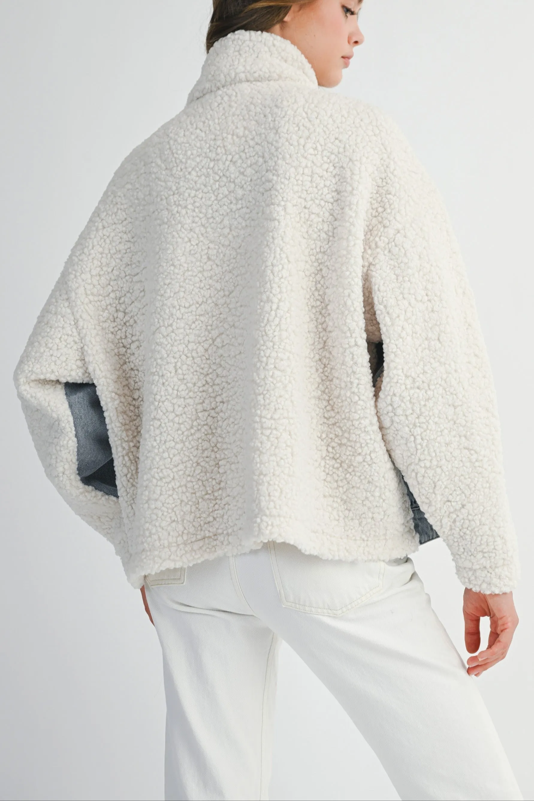 Fleece and Denim Combo Oversized Jacket sold by Evercado product image thumbnail 5
