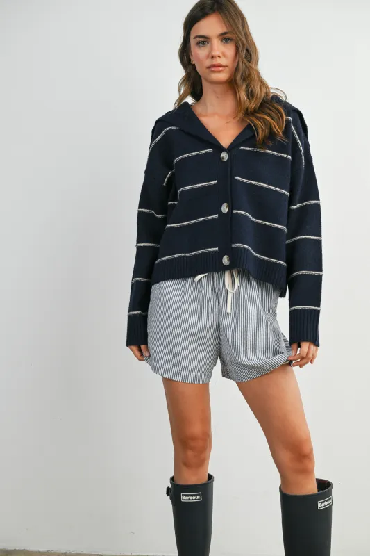 Stripe Button-Up Knit Collared Top sold by Evercado