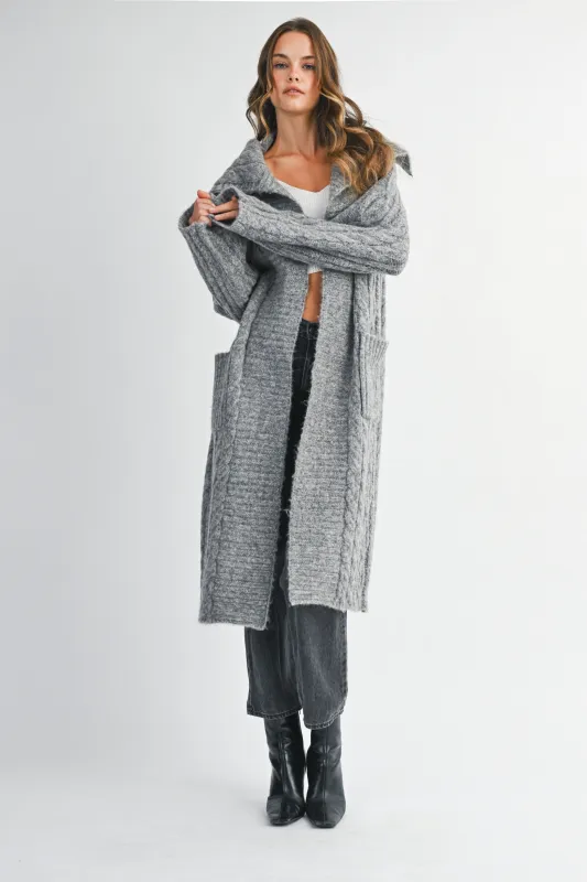 Cozy Cable Knit Longline Cardigan Coat with Hood sold by Evercado