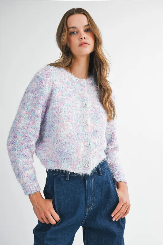 Pastel Textured Knit Cardigan with Pearl Button sold by Evercado