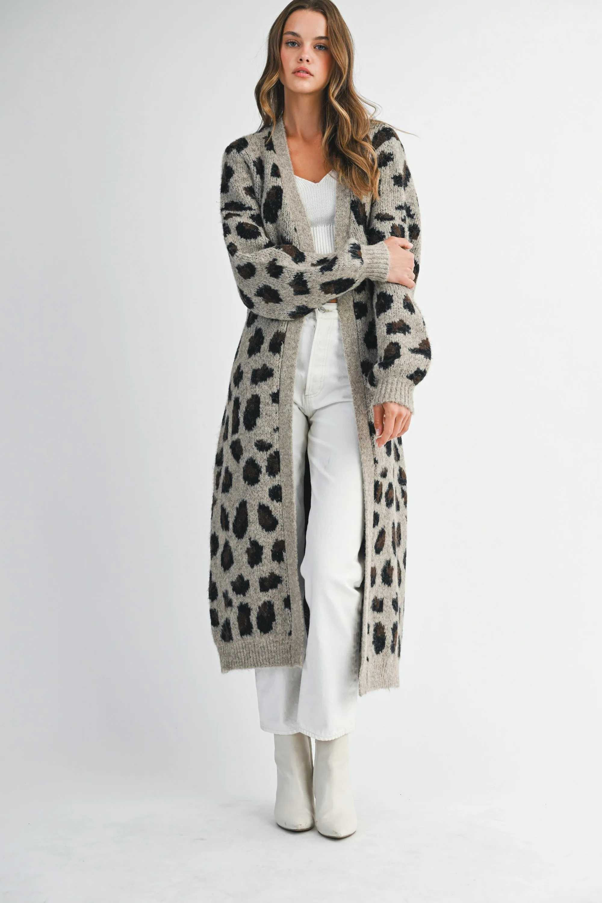 Leopard Print Long Knit Cardigan with Belt sold by Evercado product image thumbnail 3