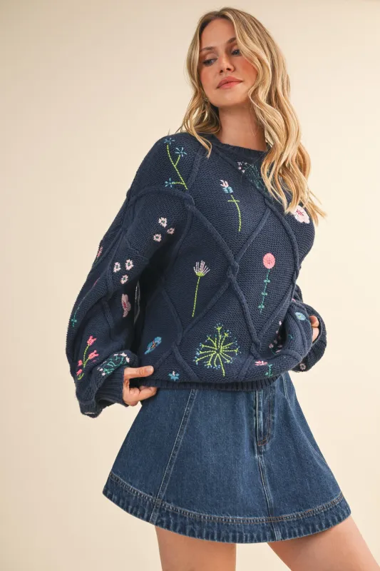 Floral Embroidered Knit Sweater sold by Evercado