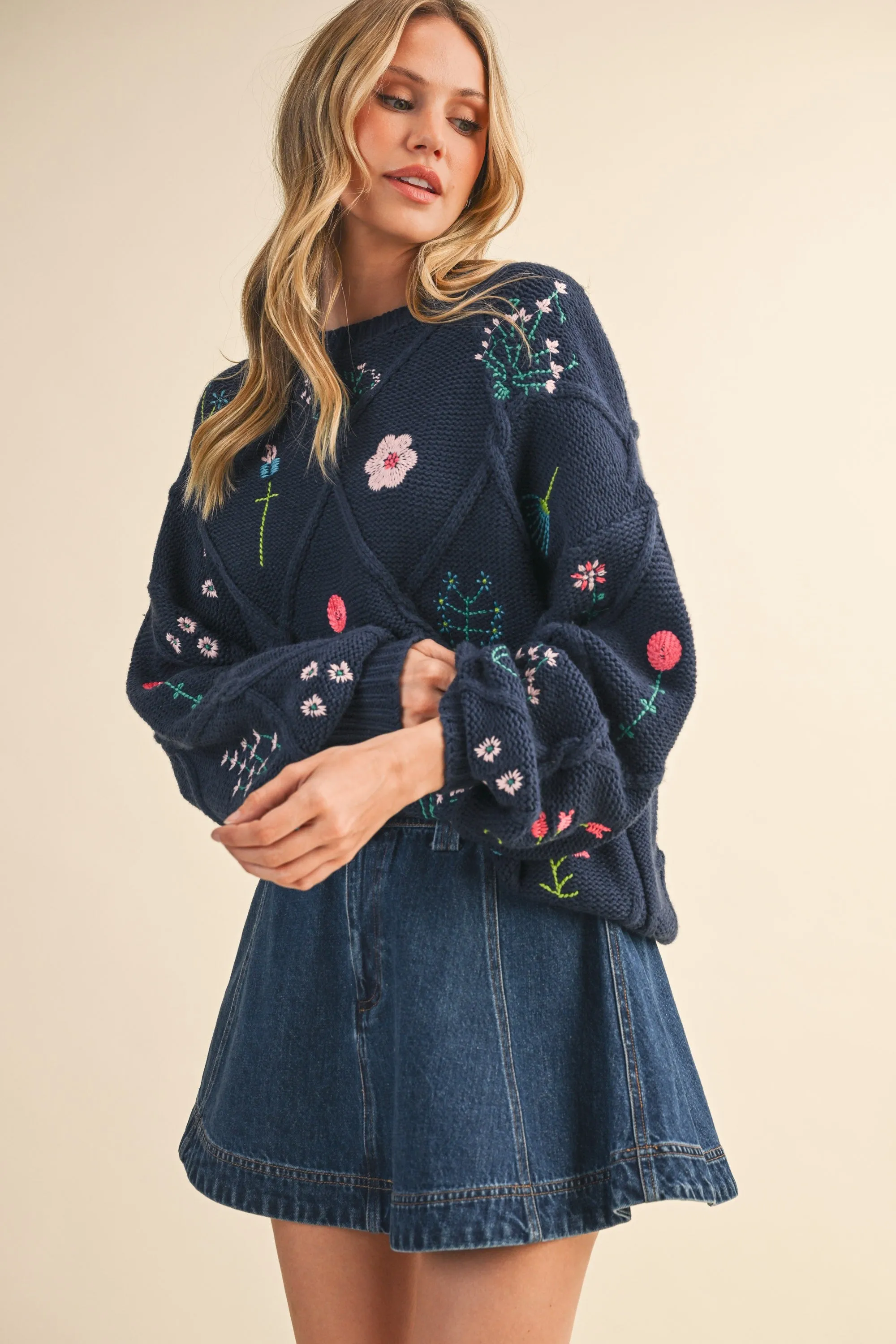 Floral Embroidered Knit Sweater sold by Evercado product image thumbnail 4