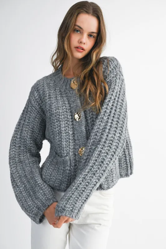 Chunky Knit Gold Button Cardigan sold by Evercado