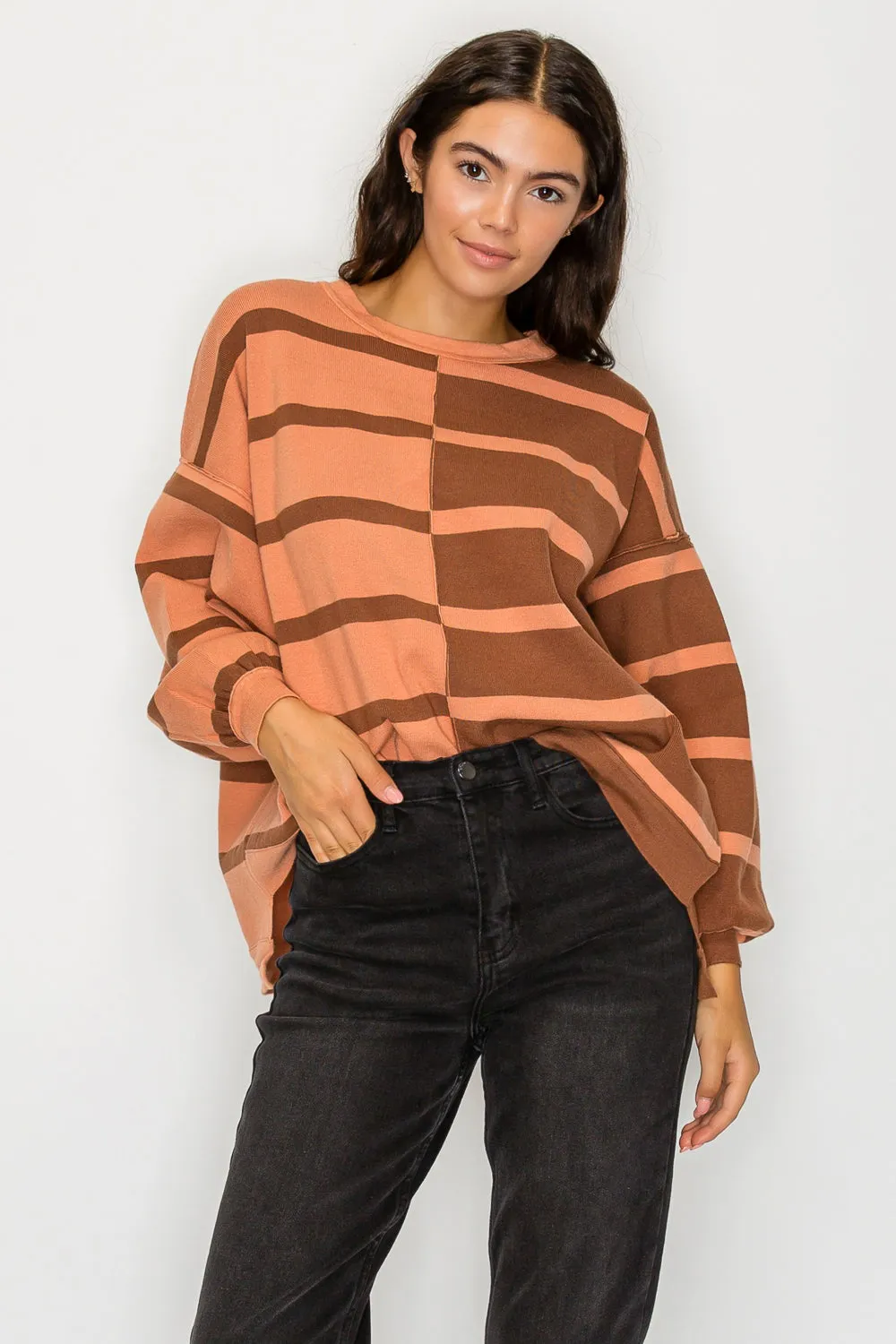 Choco Uptown Stripe Pullover sold by Evercado product image thumbnail 4