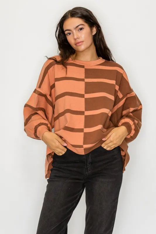 Choco Uptown Stripe Pullover sold by Evercado