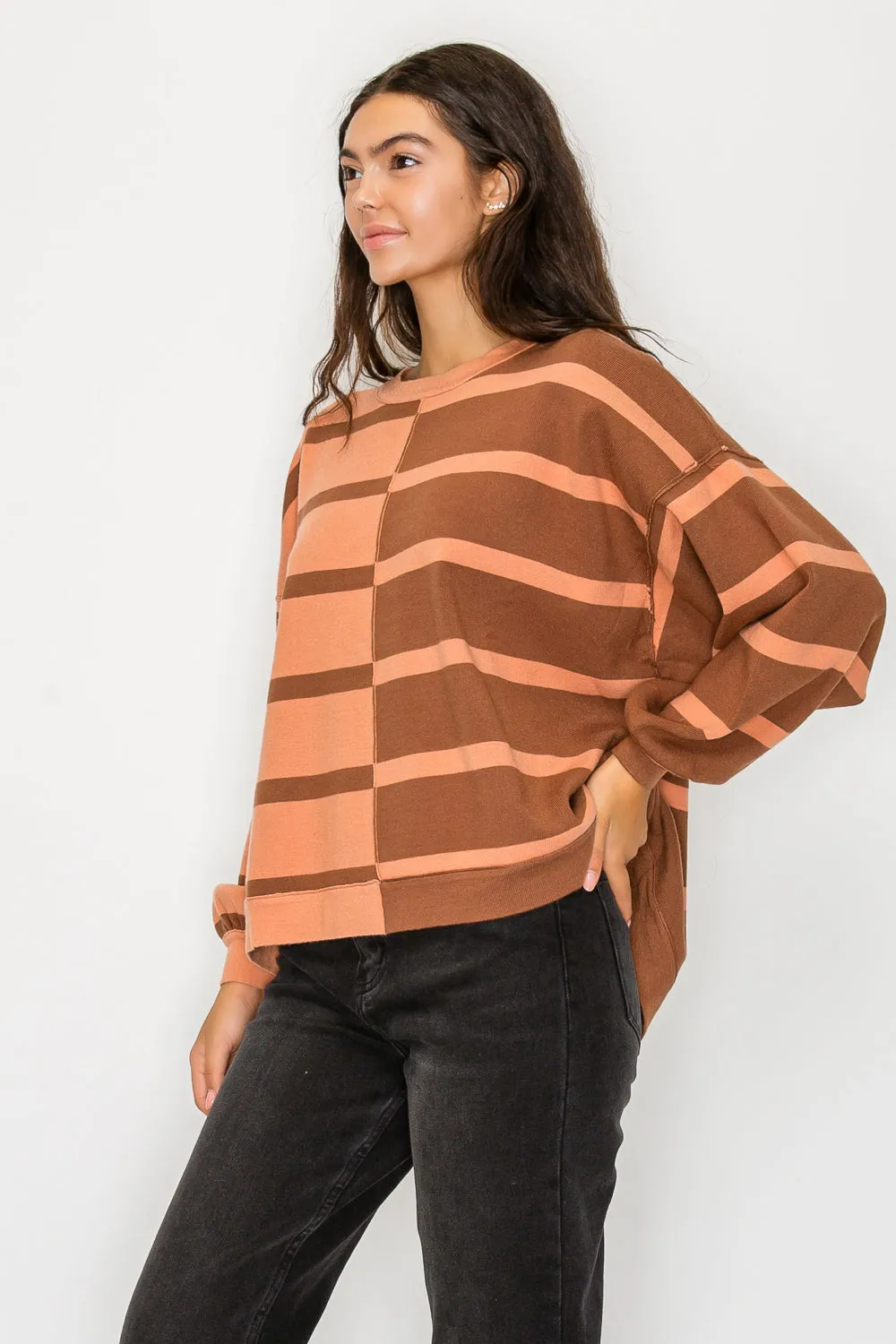 Choco Uptown Stripe Pullover sold by Evercado product image thumbnail 2
