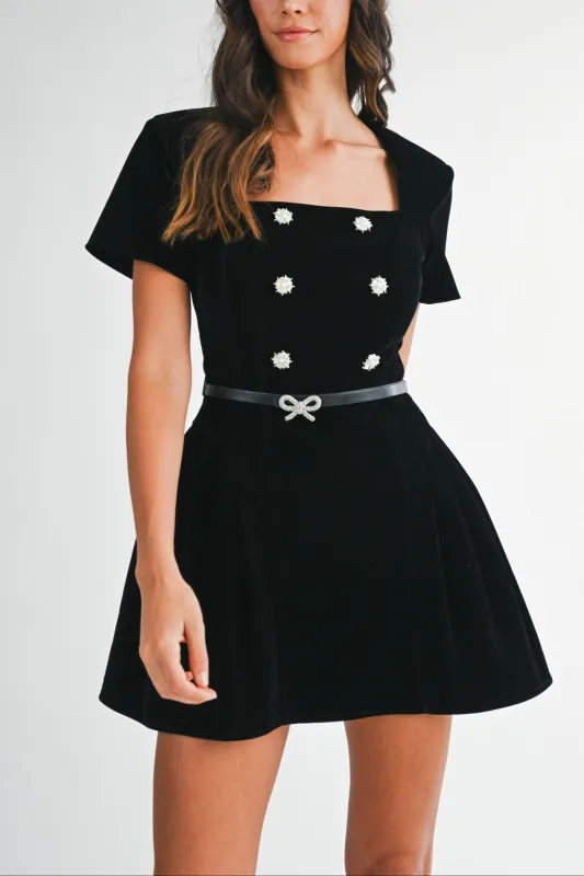 Black Velvet Jewel Button Mini Dress sold by Evercado