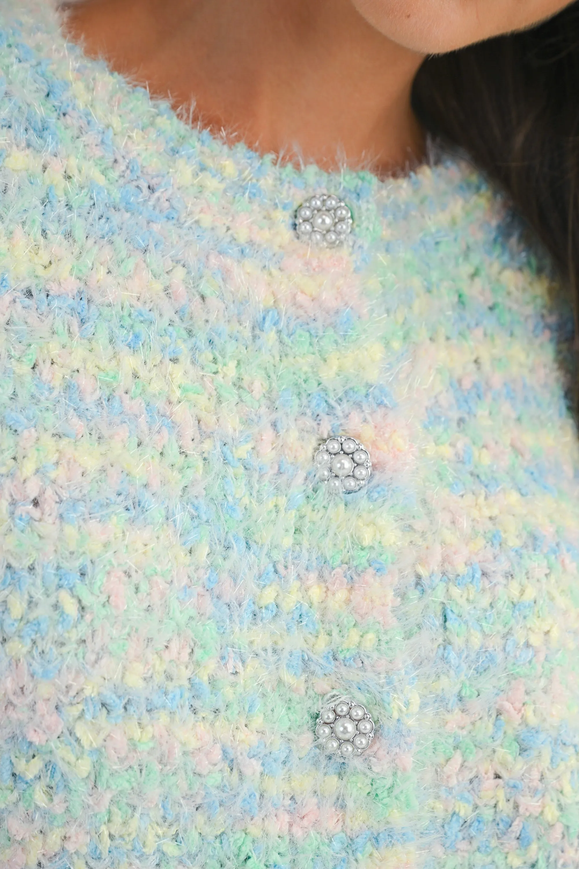 Pearl Button Down Fuzzy Knit Cardigan sold by Evercado product image thumbnail 4