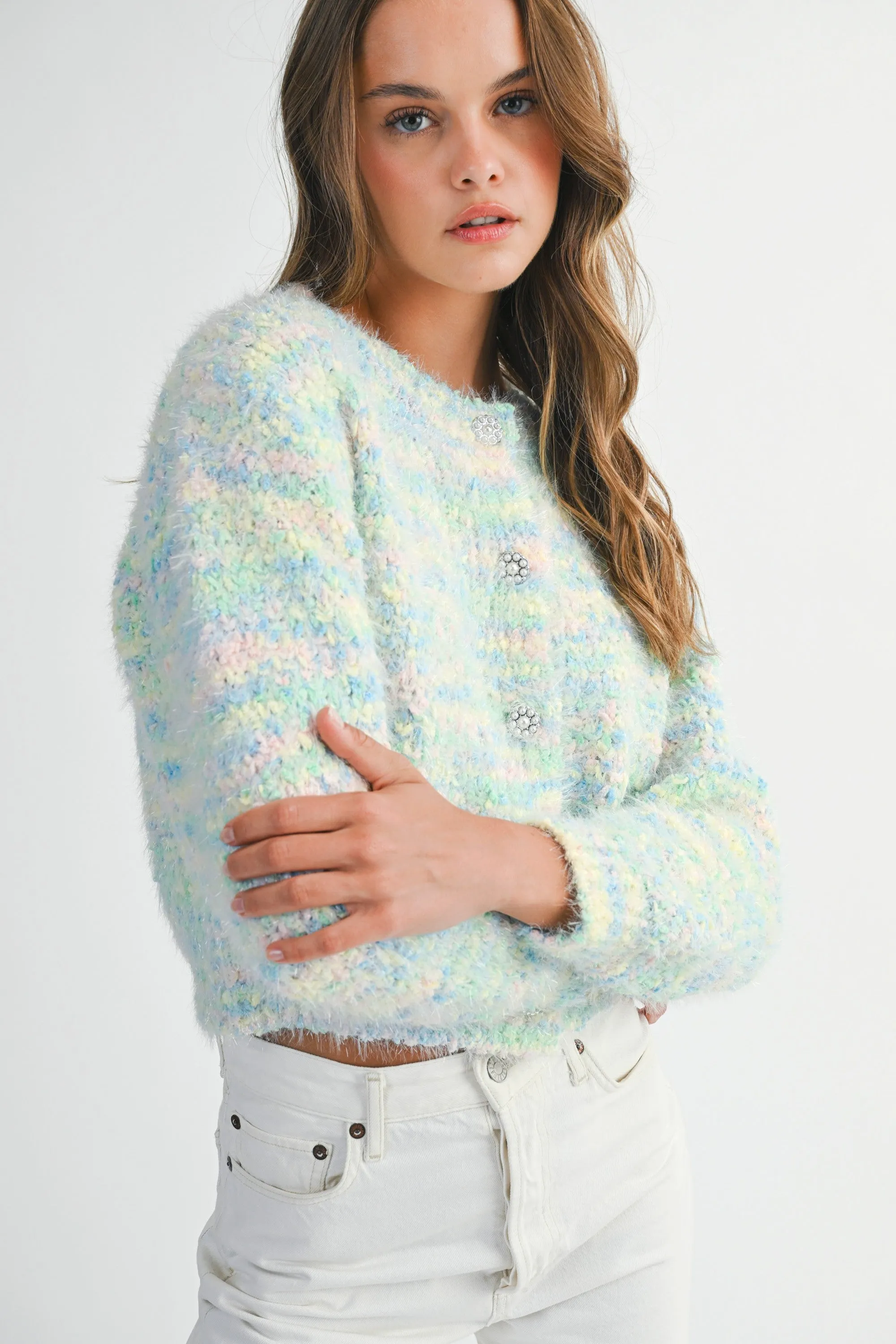 Pearl Button Down Fuzzy Knit Cardigan sold by Evercado product image thumbnail 2