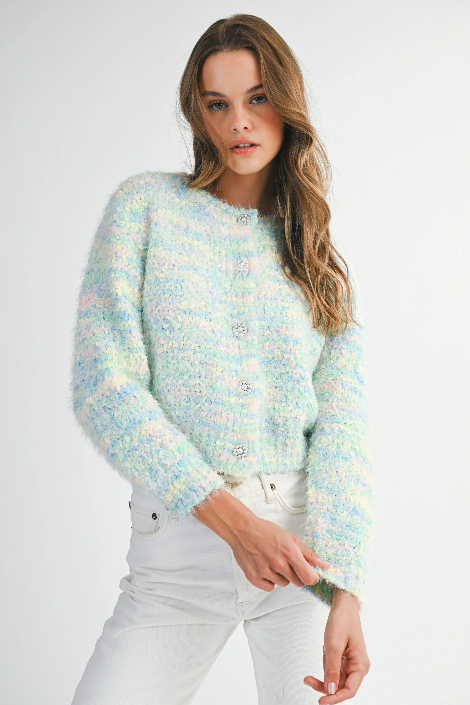 Pearl Button Down Fuzzy Knit Cardigan sold by Evercado product image thumbnail 5