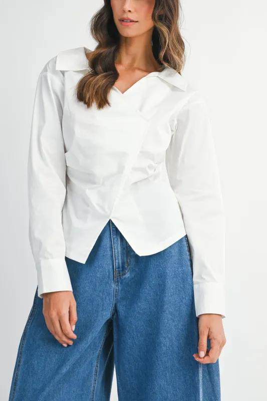 Asymmetric Wrap Blouse with Wide Collar made by Evercado
