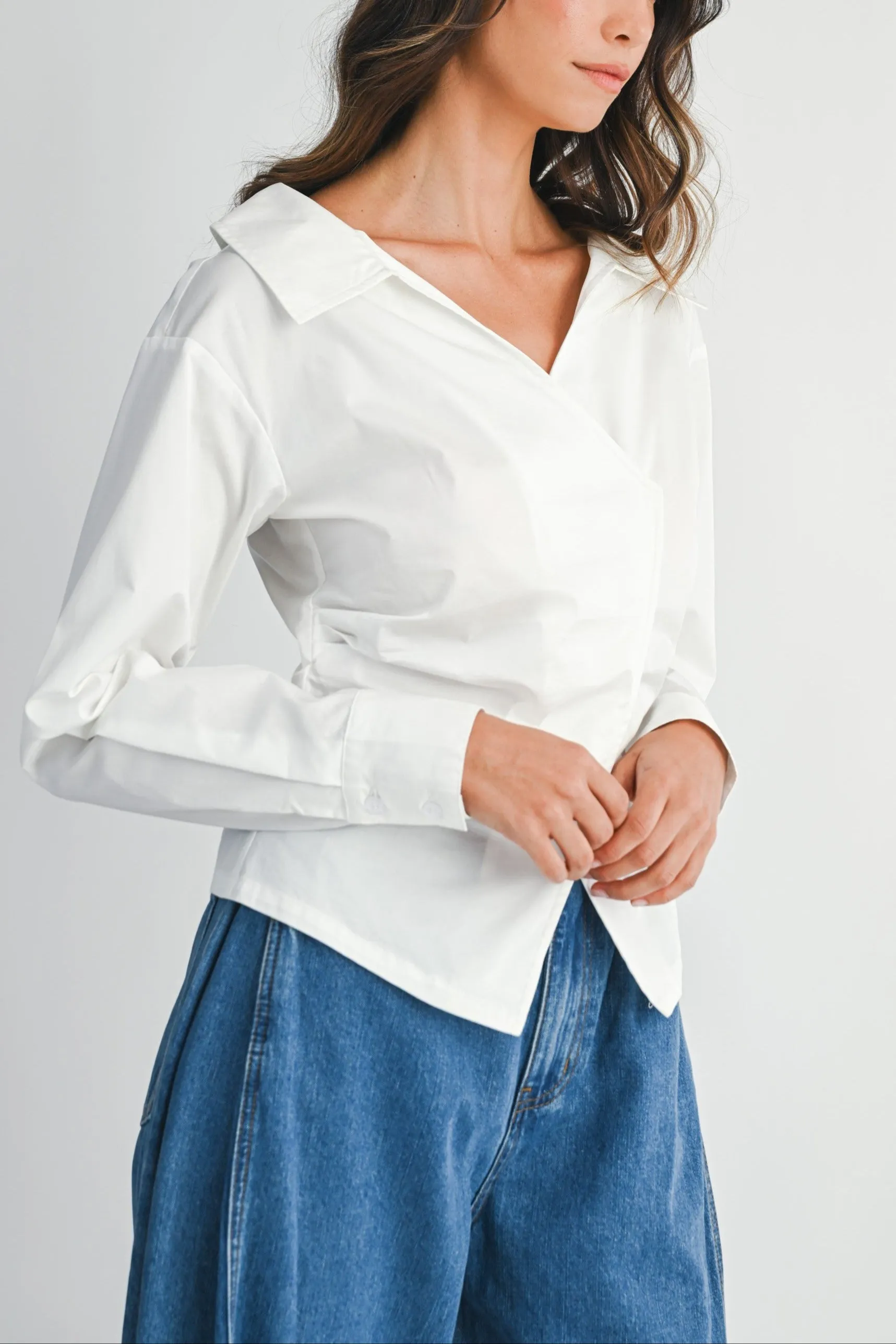 Asymmetric Wrap Blouse with Wide Collar sold by Evercado product image thumbnail 2