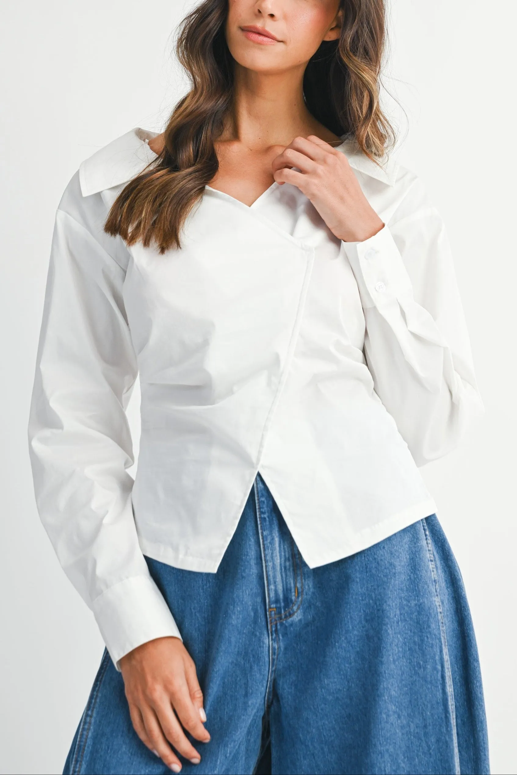 Asymmetric Wrap Blouse with Wide Collar sold by Evercado product image thumbnail 3