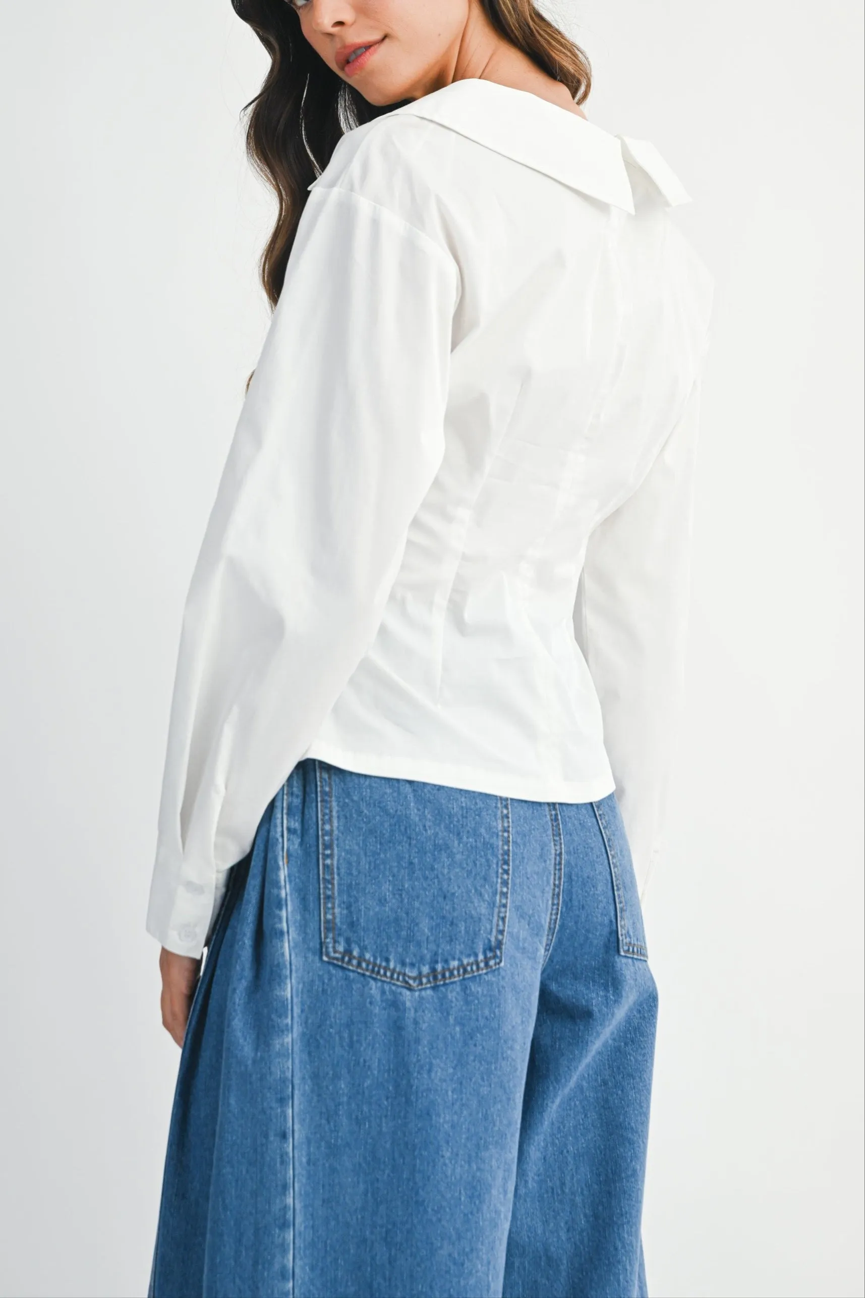 Asymmetric Wrap Blouse with Wide Collar sold by Evercado product image thumbnail 4
