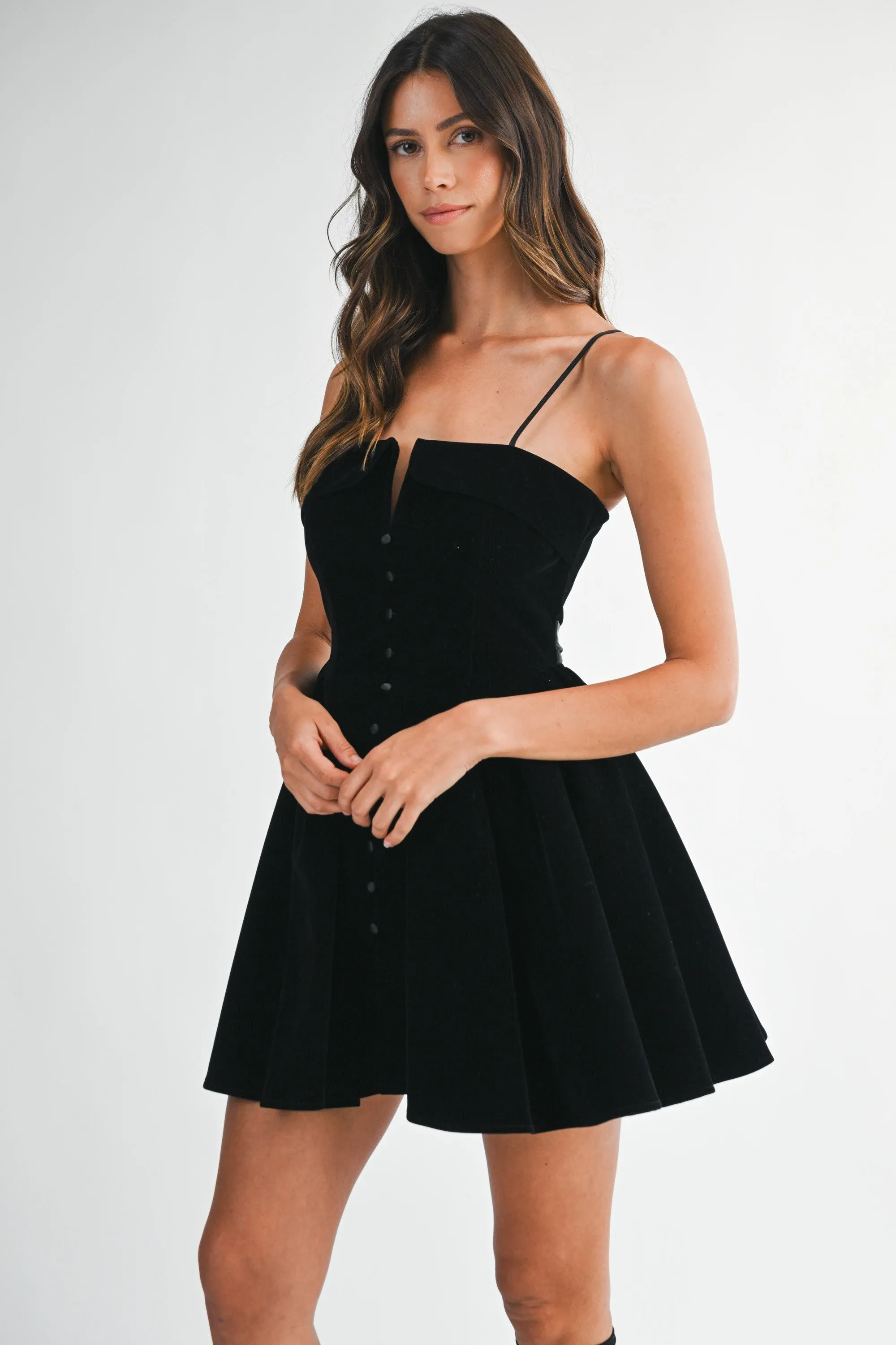 Velvet Fit-and-Flare Mini Dress – Elegant Black Party Dress sold by Evercado product image thumbnail 3