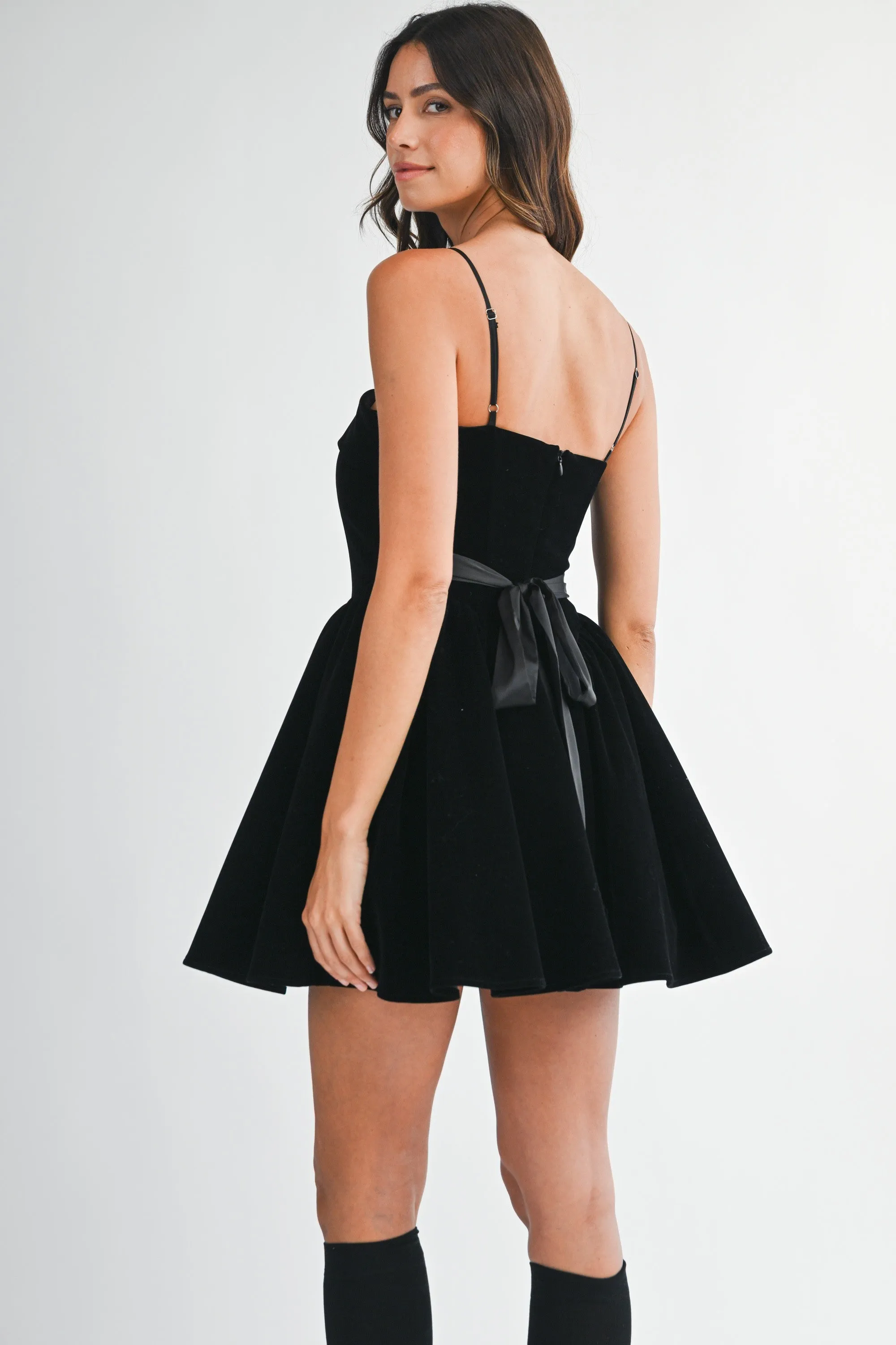Velvet Fit-and-Flare Mini Dress – Elegant Black Party Dress sold by Evercado product image thumbnail 4