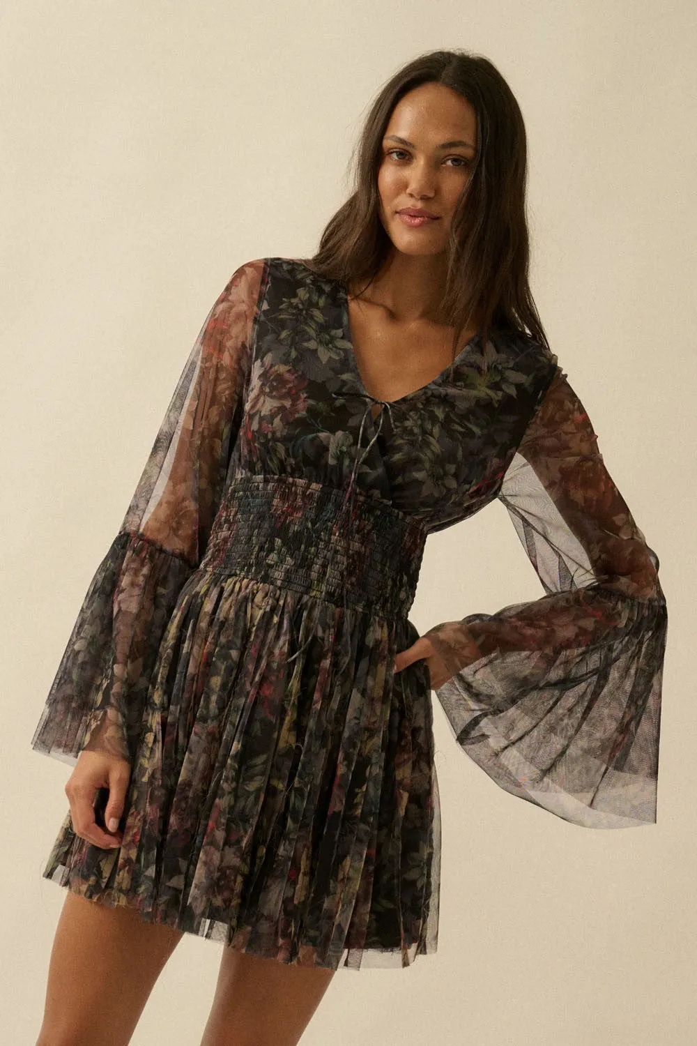 Floral Tulle Bell Sleeve Mini Dress sold by Evercado product image thumbnail 2