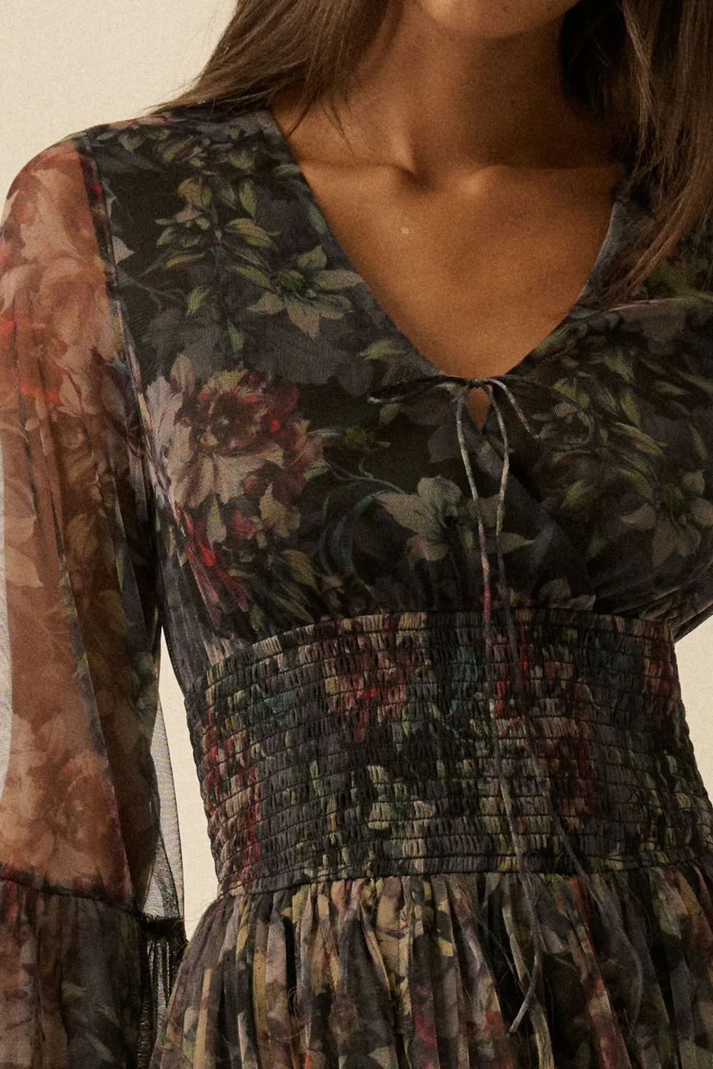 Floral Tulle Bell Sleeve Mini Dress sold by Evercado product image thumbnail 5