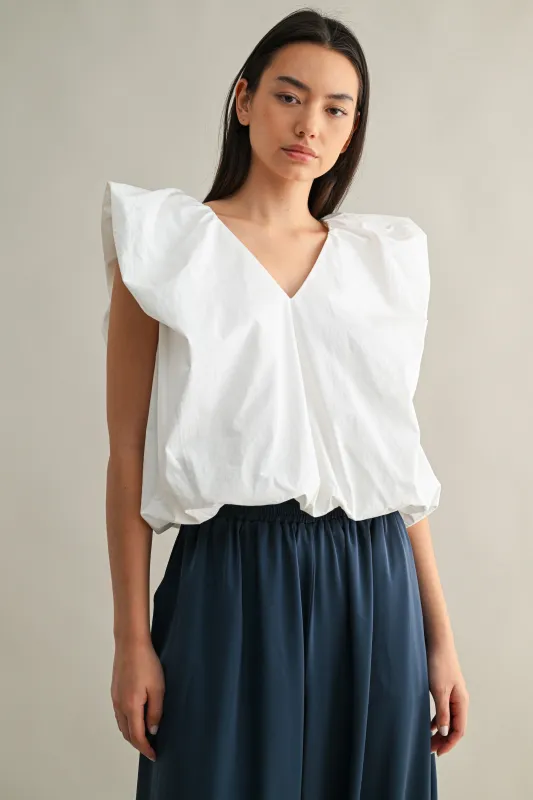 Voluminous Ruffle Sleeve Poplin Top sold by Evercado