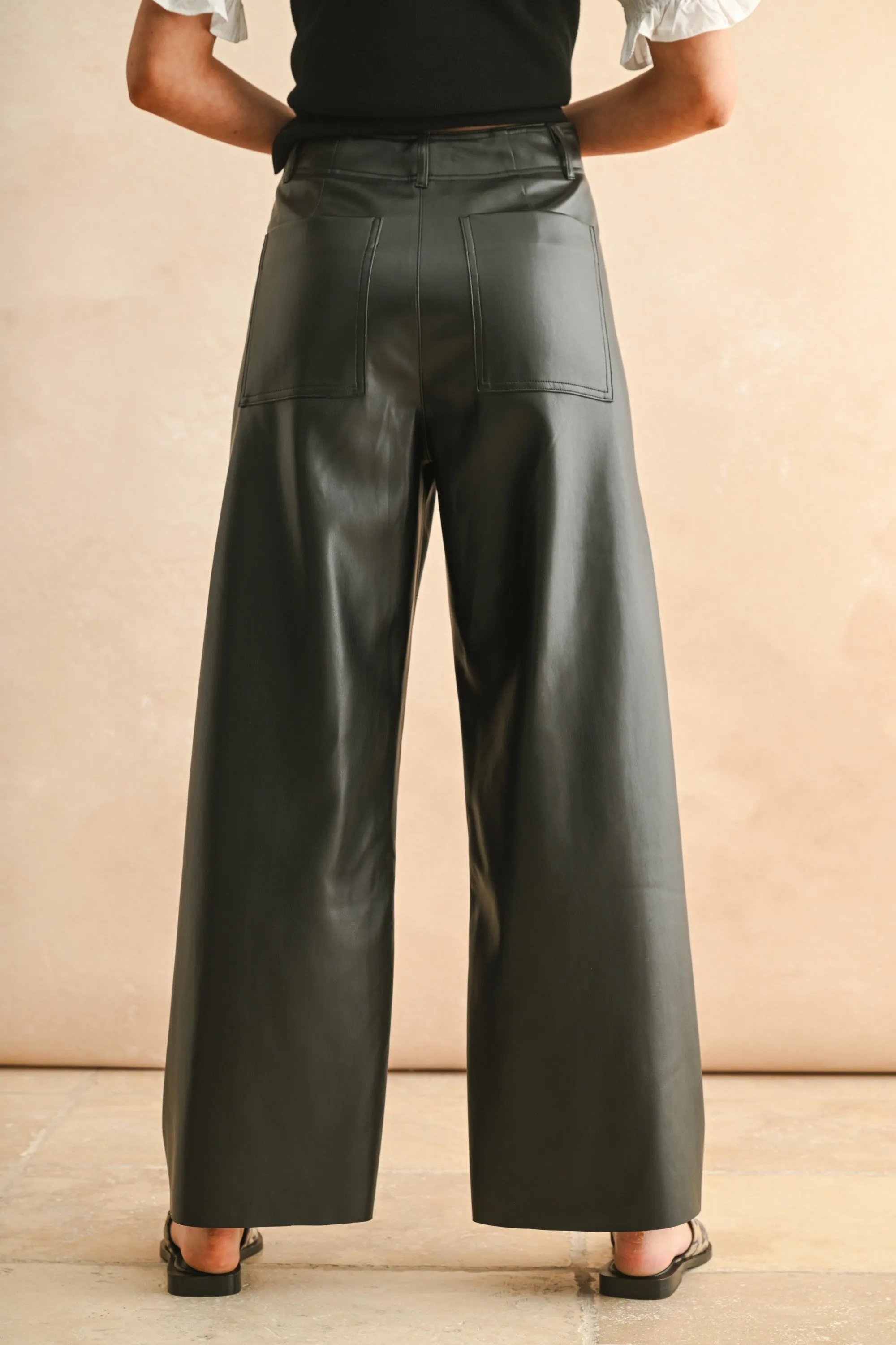 High-Waisted Faux Leather Wide-Leg Pants sold by Evercado product image thumbnail 3
