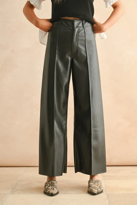 High-Waisted Faux Leather Wide-Leg Pants sold by Evercado