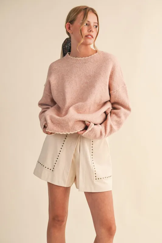 Soft Blush Scalloped-Edge Knit Sweater sold by Evercado