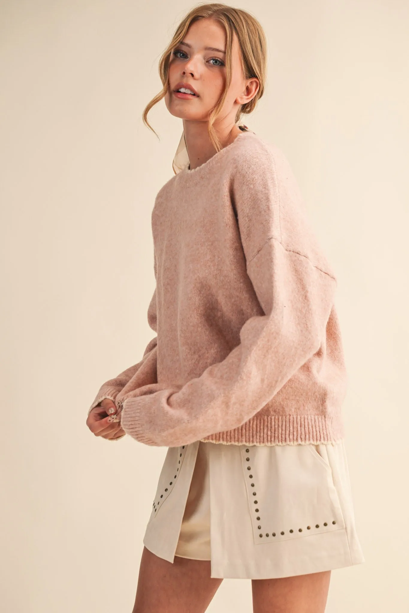 Soft Blush Scalloped-Edge Knit Sweater sold by Evercado product image thumbnail 2