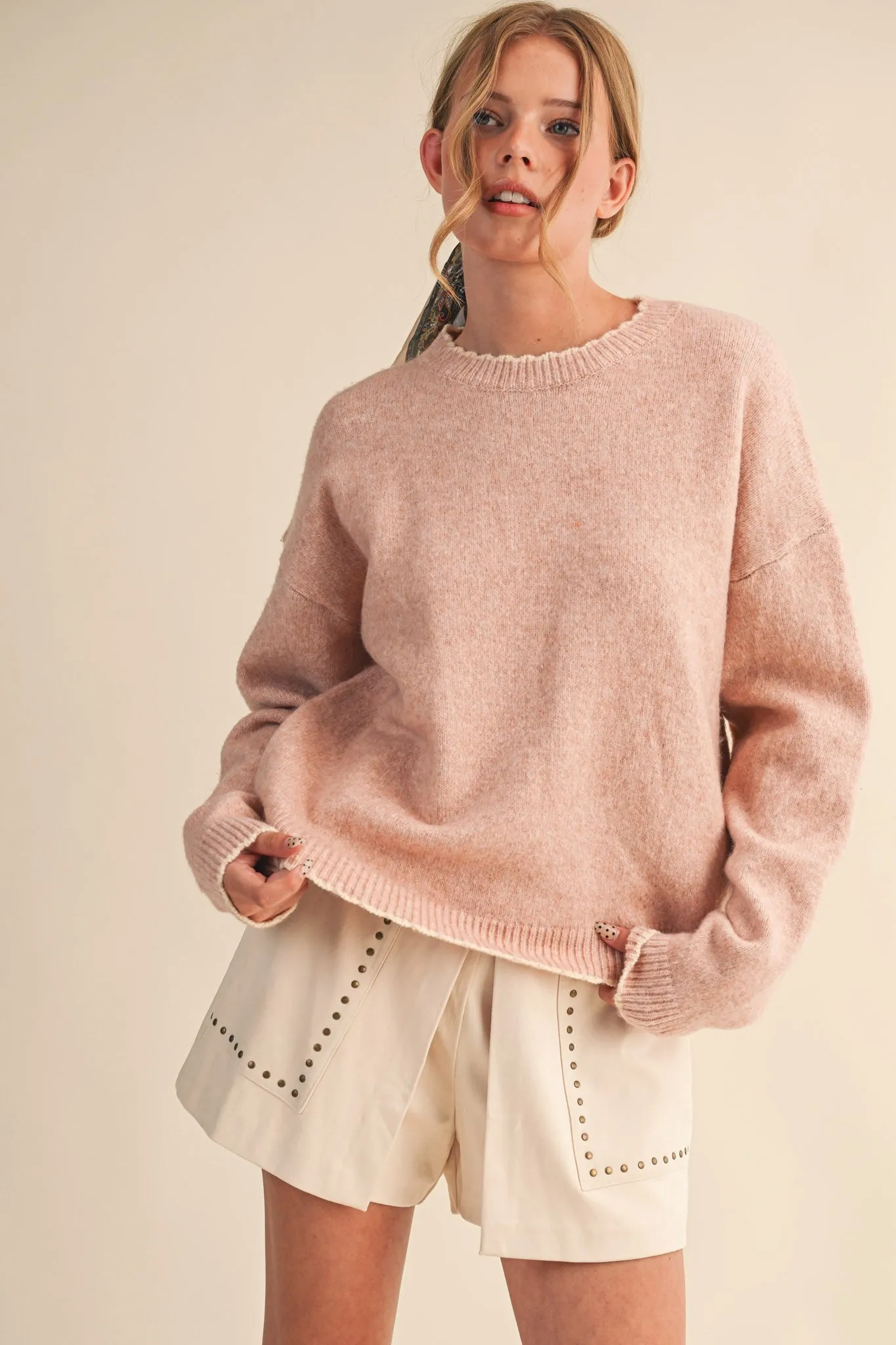 Soft Blush Scalloped-Edge Knit Sweater sold by Evercado product image thumbnail 3