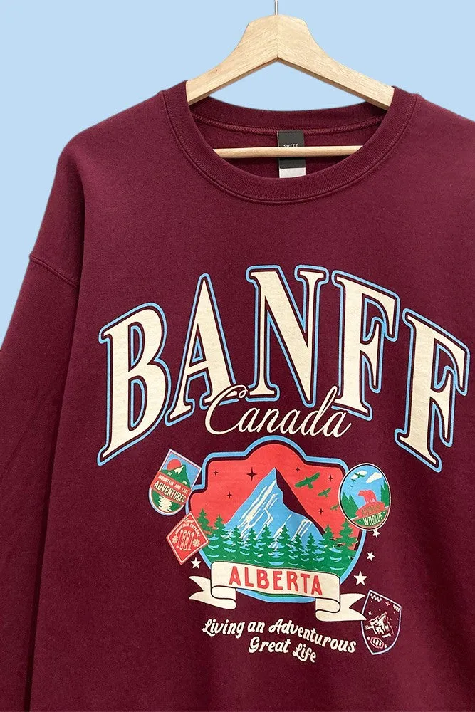 Banff Alberta Graphic Oversized Sweatshirt – Burgundy sold by Evercado product image thumbnail 2