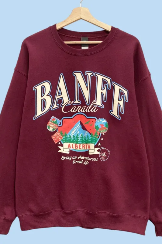 Banff Alberta Graphic Oversized Sweatshirt – Burgundy sold by Evercado