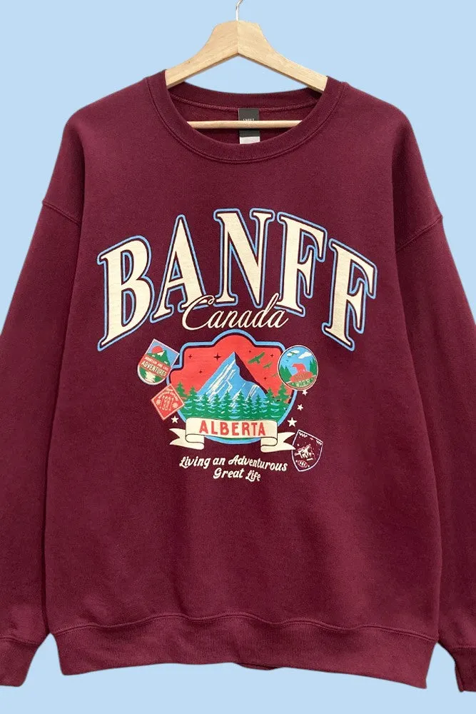 Banff Alberta Graphic Oversized Sweatshirt – Burgundy sold by Evercado