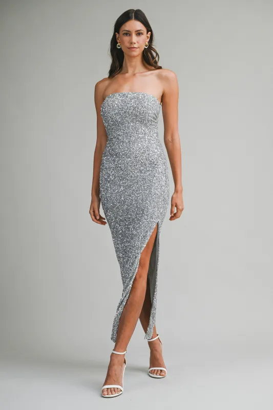 Sequin Strapless Bodycon Midi Dress sold by Evercado