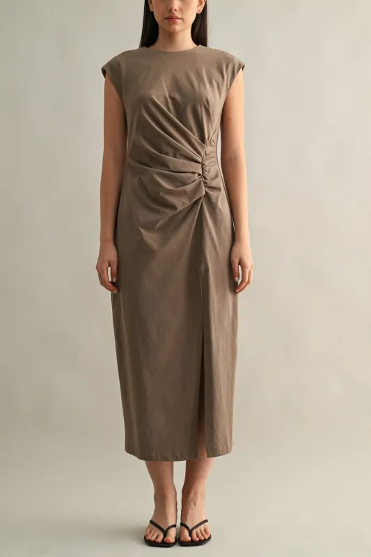 Minimal Sleeveless Draped Midi Dress sold by Evercado