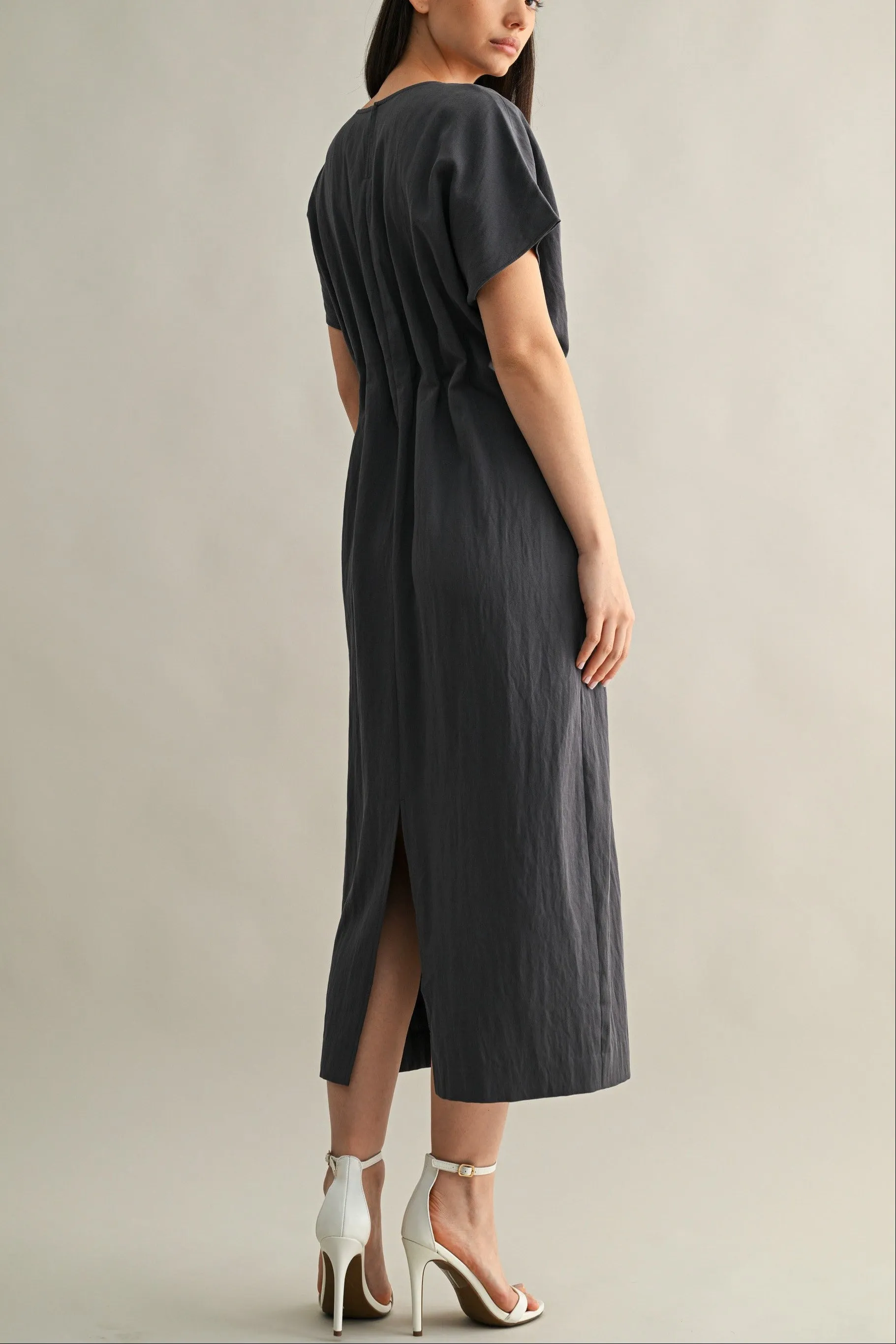 Minimal Short Sleeve Midi Dress with Waist Dart Detail sold by Evercado product image thumbnail 3