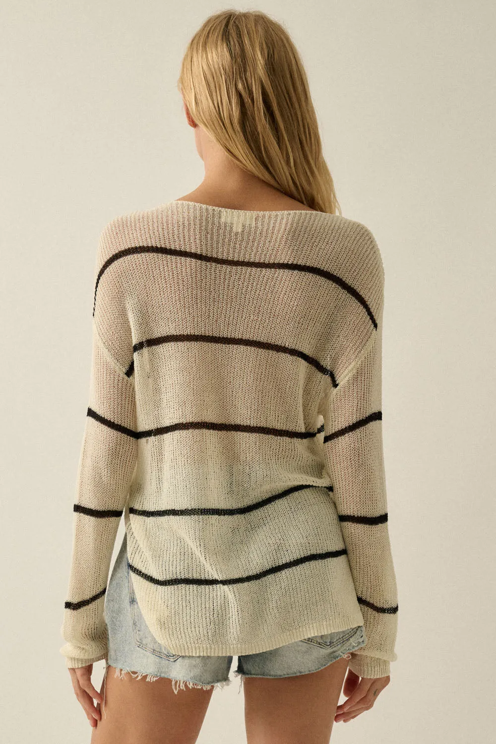 Sheer Striped Knit Sweater – Lightweight Relaxed Fit Pullover sold by Evercado product image thumbnail 4