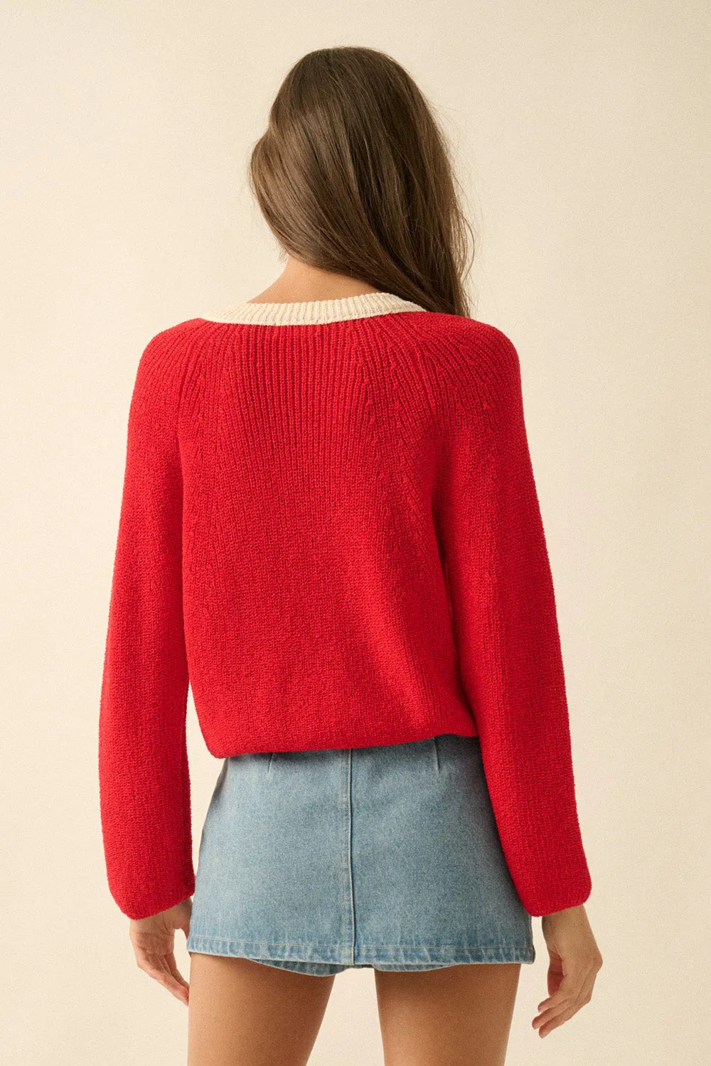 Contrast Trim Cropped Knit Cardigan sold by Evercado product image thumbnail 4