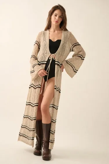 Boho Striped Crochet Long Cardigan Kimono sold by Evercado