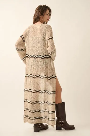 Boho Striped Crochet Long Cardigan Kimono sold by Evercado product image thumbnail 5
