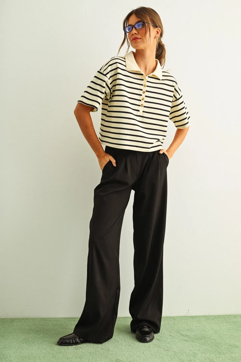 Striped Knit Polo Top with Button Placket sold by Evercado product image thumbnail 3