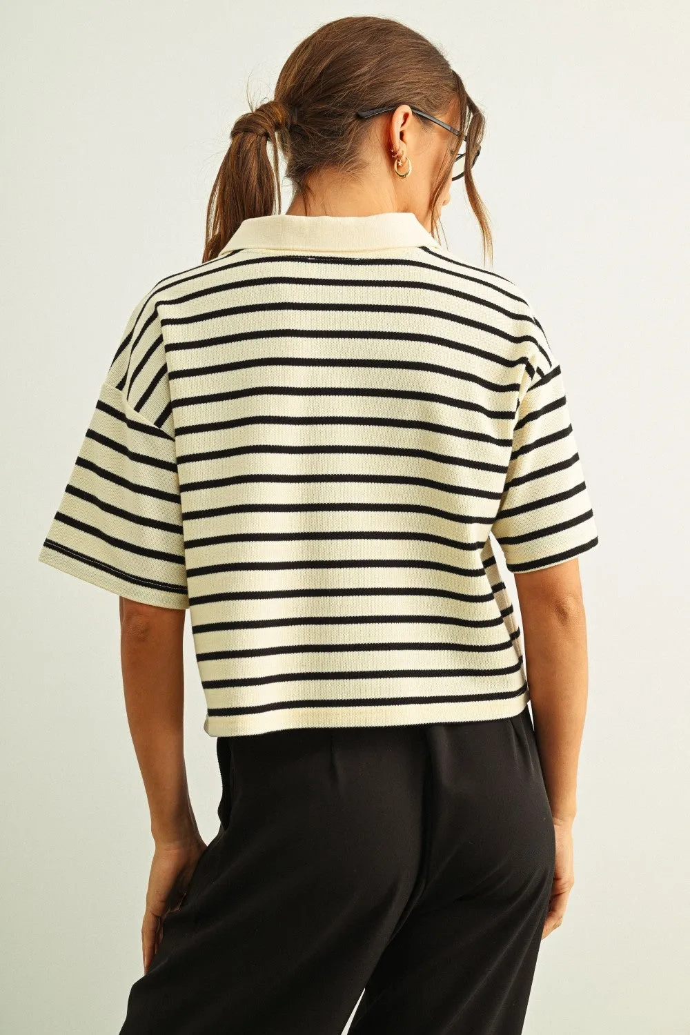 Striped Knit Polo Top with Button Placket sold by Evercado product image thumbnail 4