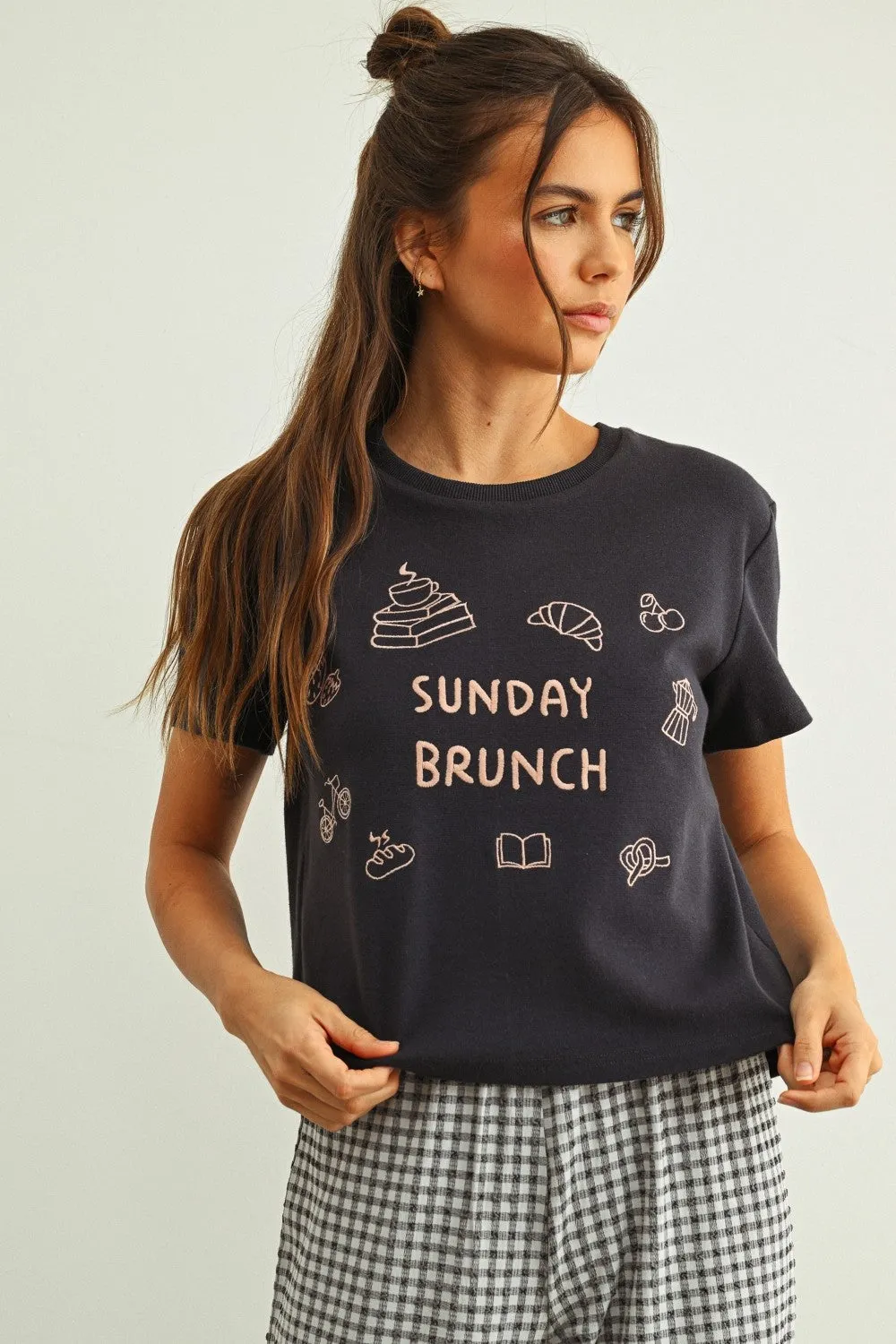 Sunday Brunch Embroidered Graphic Tee sold by Evercado