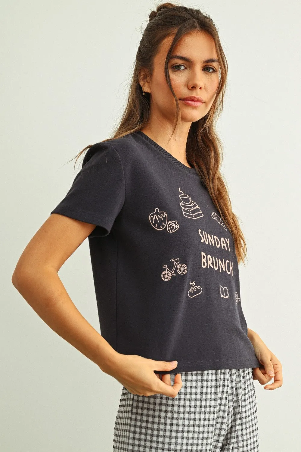 Sunday Brunch Embroidered Graphic Tee sold by Evercado product image thumbnail 3