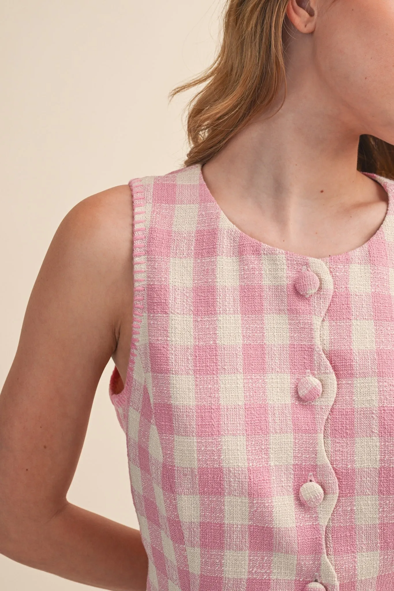 Gingham Button Front Vest & Shorts Set sold by Evercado product image thumbnail 2