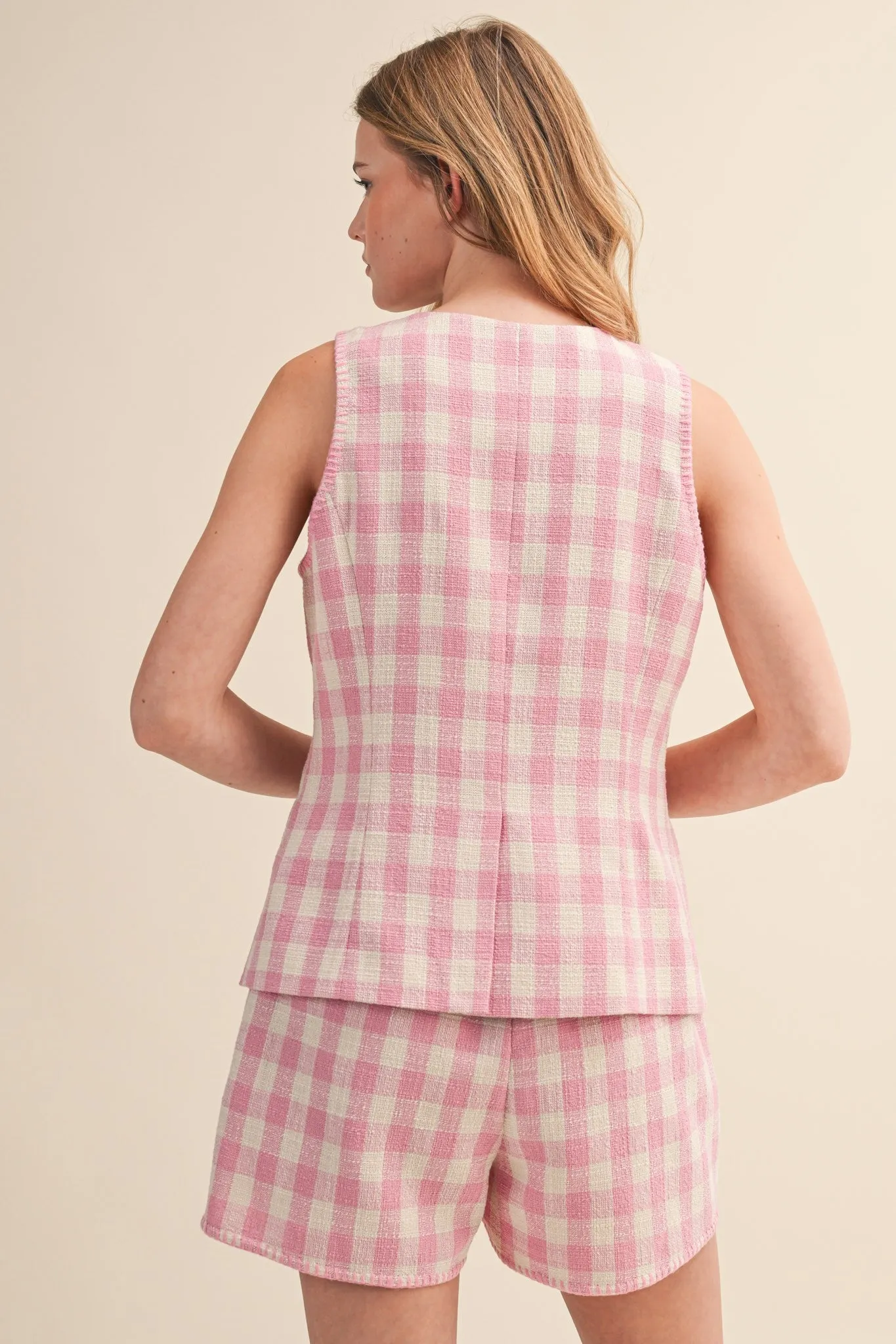 Gingham Button Front Vest & Shorts Set sold by Evercado product image thumbnail 4
