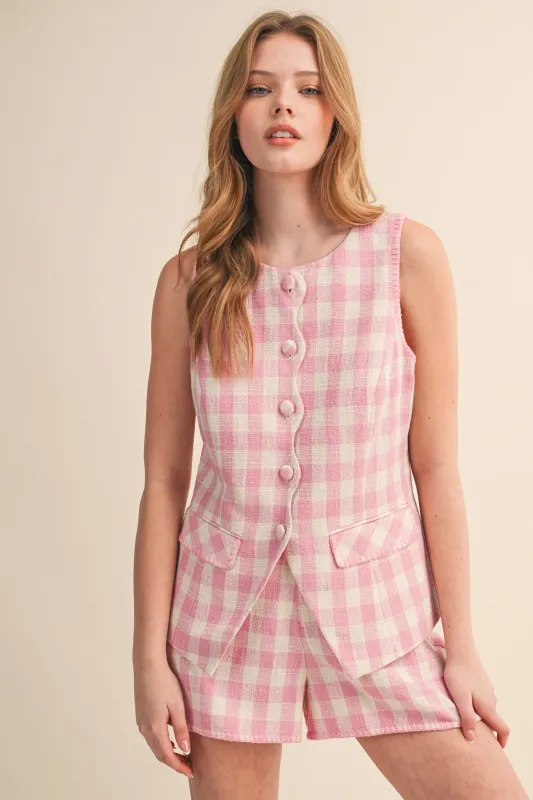 Gingham Button Front Vest & Shorts Set sold by Evercado