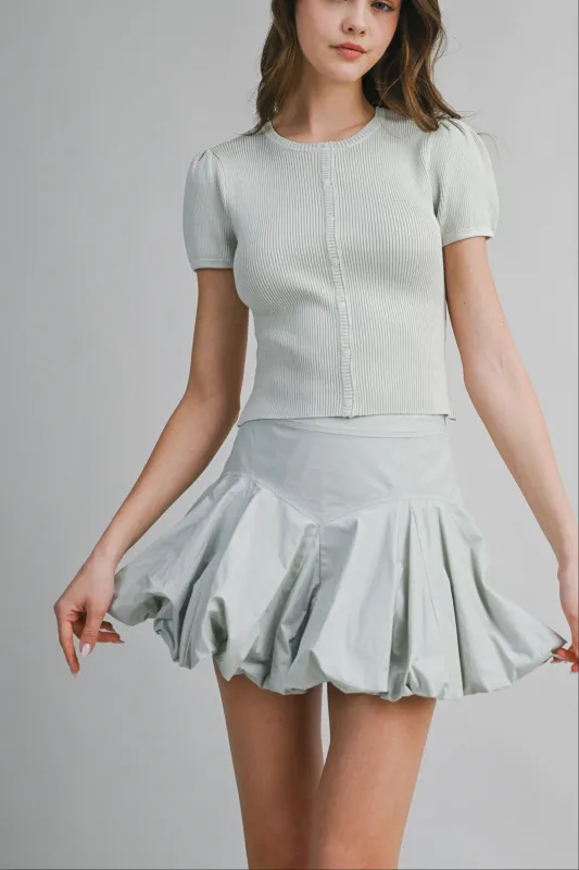 Ribbed Knit Button Top & Bubble Mini Skirt Set made by Evercado
