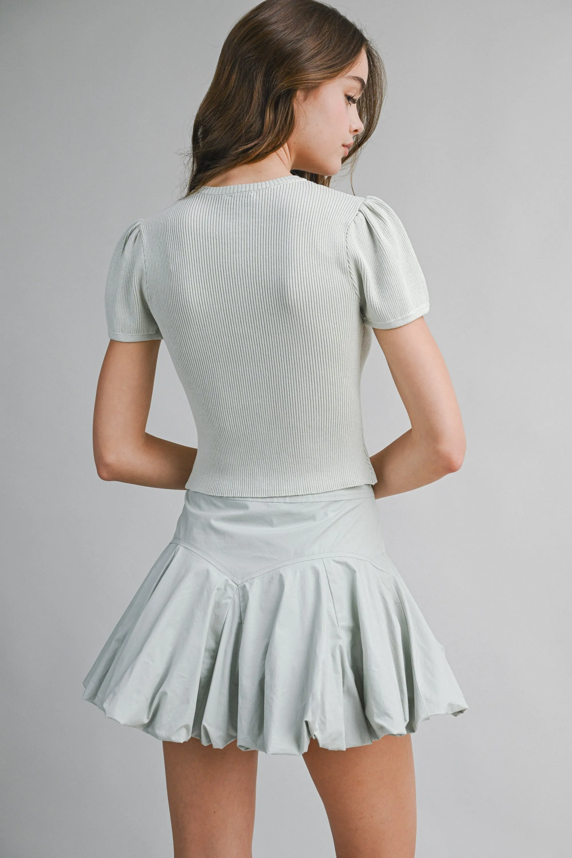 Ribbed Knit Button Top & Bubble Mini Skirt Set sold by Evercado product image thumbnail 3