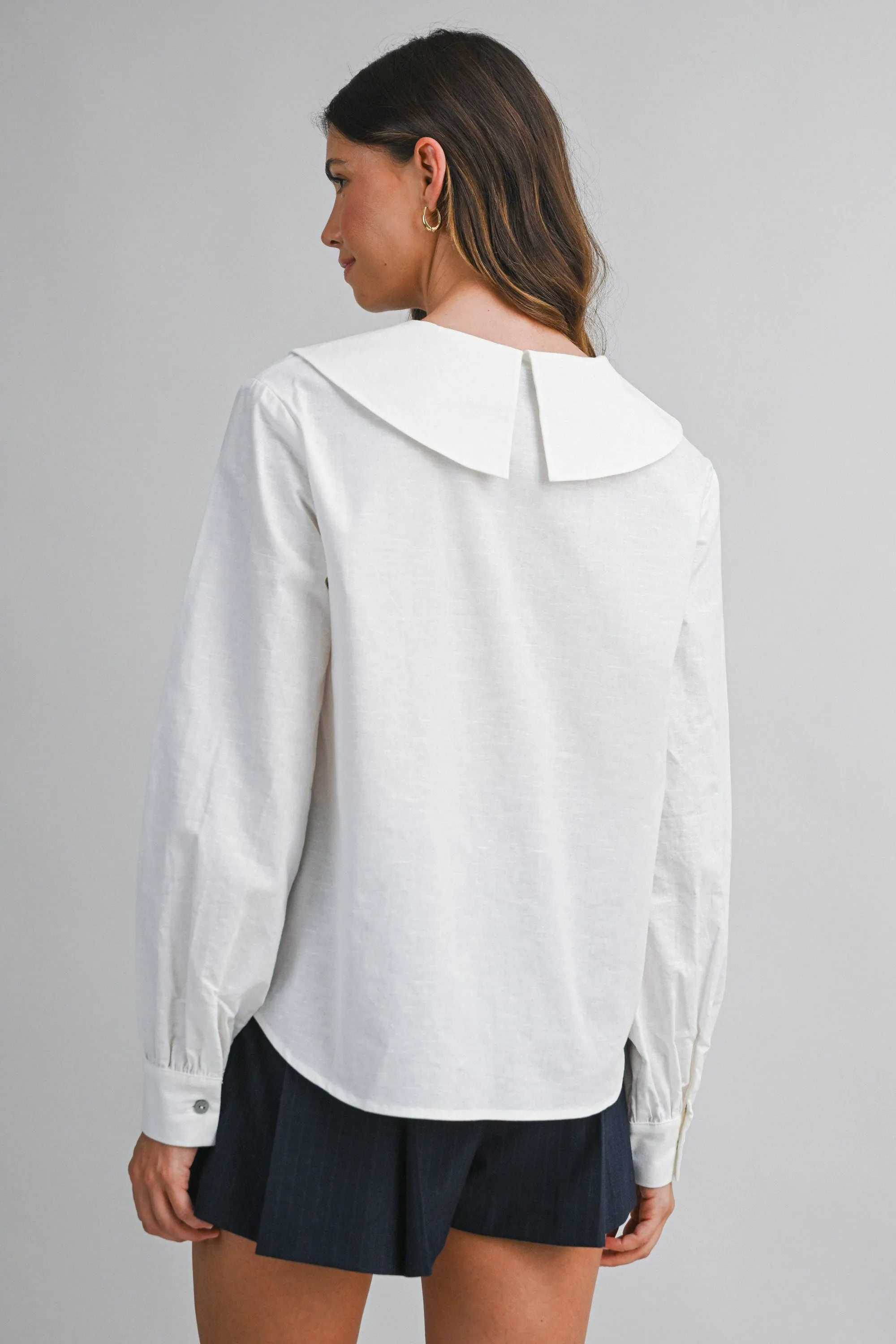 Linen Blend Collar Button Down Long Sleeve Blouse sold by Evercado product image thumbnail 2