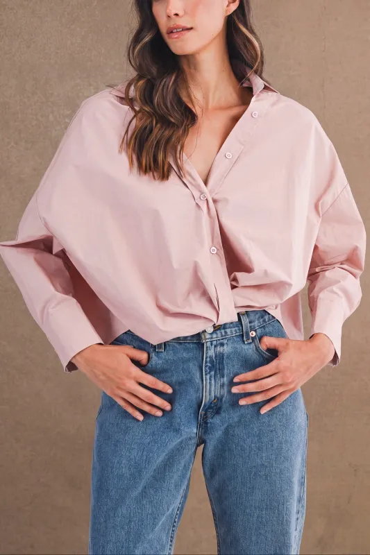 Oversized Twist Front Cotton Button-Down Shirt made by Evercado